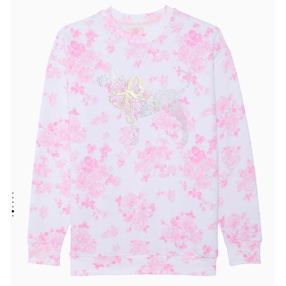 PINK x LoveShackFancy Oversized Crew Sweatshirt Everblooming White Size M NWT - Picture 1 of 3